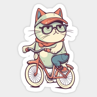 Funny cat rides bicycle Sticker